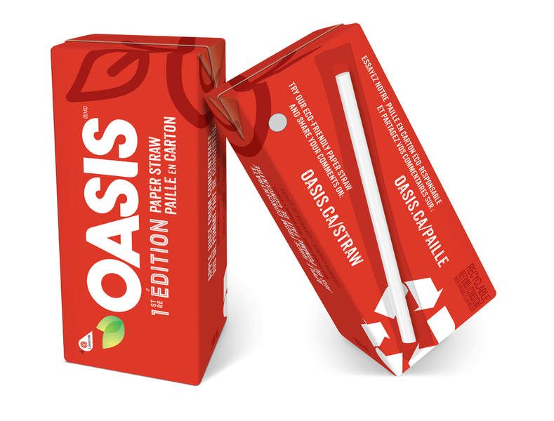 Oasis juice carton with paper straw