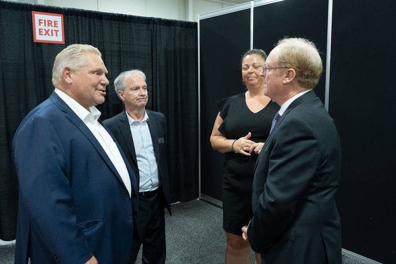 CFIG welcomes Ontario Premier Doug Ford to Grocery Innovations Canada 2019.   CFIG CEO Tom Shurrie, past Chair Christy McMullen and CFIG Sr. VP  Gary Sands greet the Premier as he begins his 90 minute tour of the Trade Show Floor.