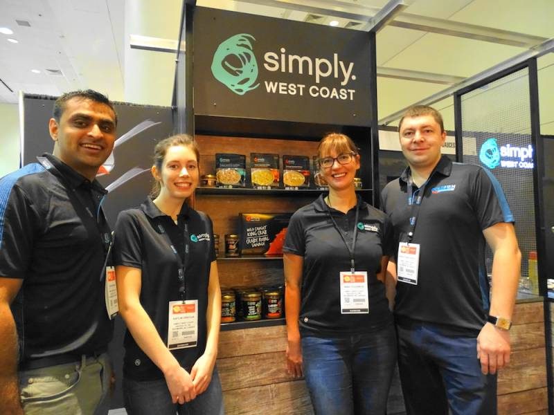 The Simply West Coast seafood products division of Coldfish Seafood Co represented by left to right Zahir Akbanie, Kaitlin Oriecuia, Nina Tyuleneva and Sergey Samotaenkov
